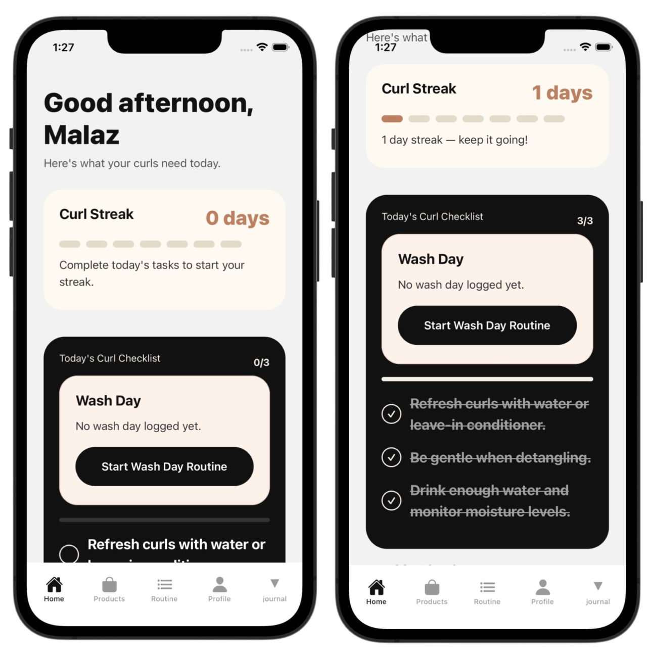 Dashboard streak and checklist